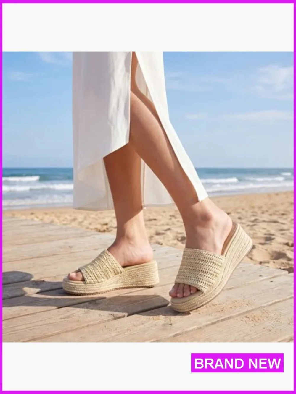 Raffia Platform Wedge Sandals Slip On Espadrilles Summer Beach Slides
